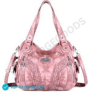 Brand New Angel Kiss Tote Bag Pink Washed Leather Satchel